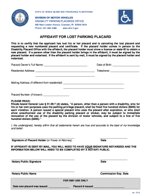 Rhode Island Disability Parking Placard Affidavit