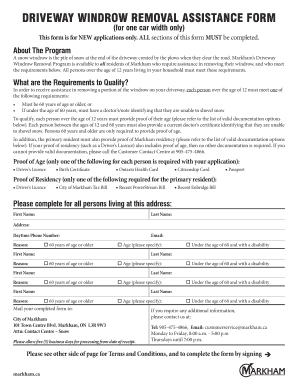 Driveway Windrow Removal Assistance Form