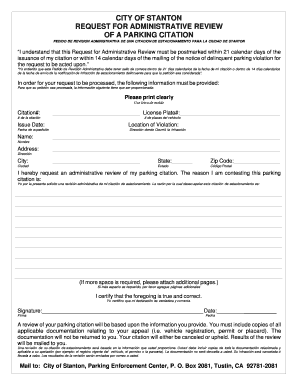 City of Stanton Parking Citation Review Request