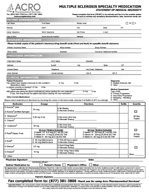 Multiple Sclerosis Specialty Medication Statement of Medical Necessity
