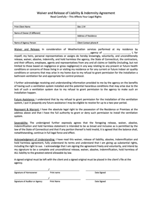Waiver and Release of Liability for Weatherization Services