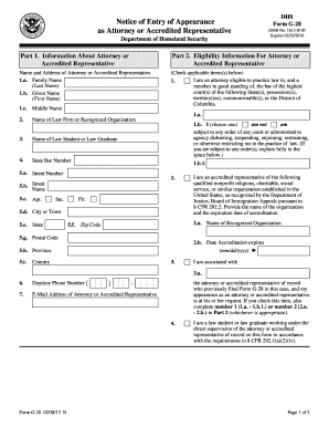 DHS Notice of Entry of Appearance Form G-28