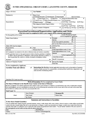 Missouri Execution Garnishment Sequestration Application