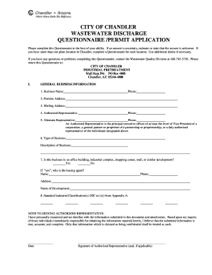 Wastewater Discharge Questionnaire Permit Application
