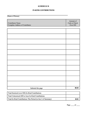 Schedule B In-Kind Contributions Form