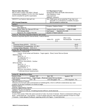 Material Safety Data Sheet for Aerosol Generator