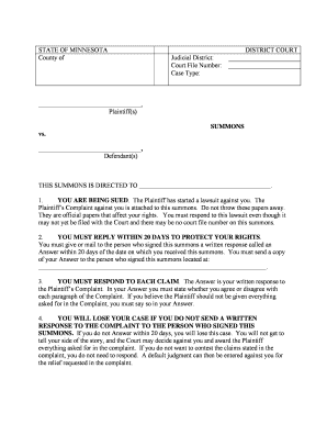 Minnesota District Court Summons