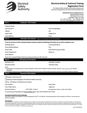 Electrical Safety Authority Training Registration Form