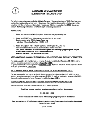 Category Upgrading Form for Elementary Teachers