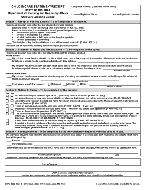Michigan Child Care Statement/Receipt