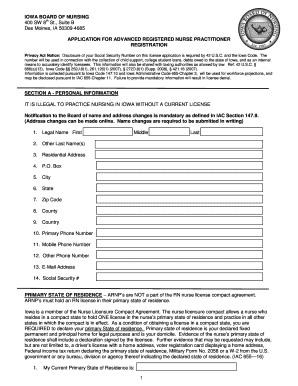 Iowa Advanced Registered Nurse Practitioner Registration Application