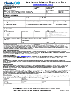 New Jersey Private Detective License Renewal Fingerprint Form