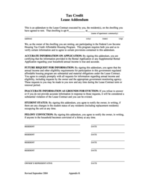 Federal Low Income Housing Tax Credit Lease Addendum