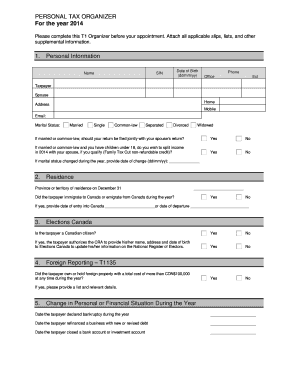 Canada T1 Personal Tax Organizer