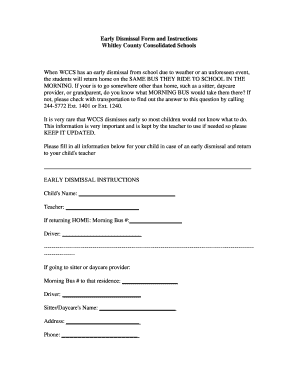 Early Dismissal Form