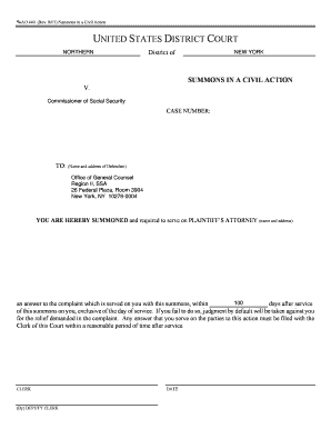 US Federal Civil Action Summons