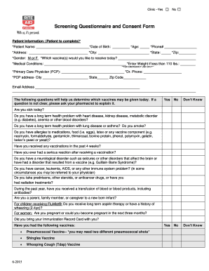 Clinic Screening Questionnaire and Consent Form
