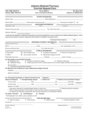 Alabama Medicaid Pharmacy Override Request Form