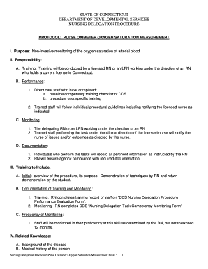 Connecticut Nursing Delegation Procedure for Pulse Oximeter