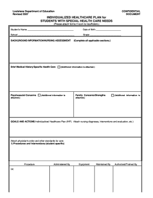 Louisiana Individualized Healthcare Plan for Students