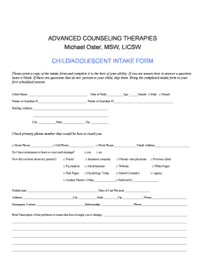 Child Adolescent Intake Form