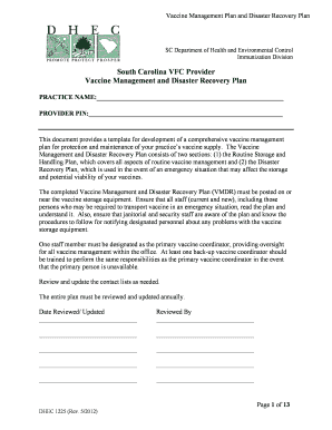 South Carolina Vaccine Management and Disaster Recovery Plan