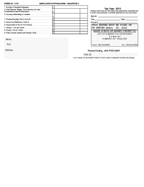 Form W1 1172 Employer's Withholding Quarterly