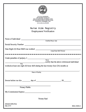 Tennessee Nurse Aide Registry Employment Verification
