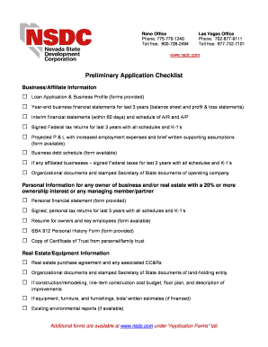 Preliminary Application Checklist