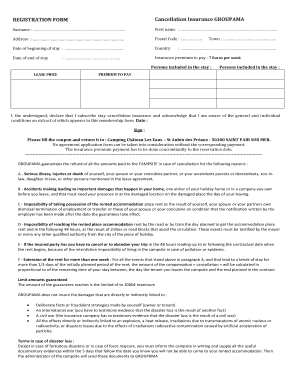 FORMULAIRE D'INSCRIPTION ASSURANCE ANNULATION