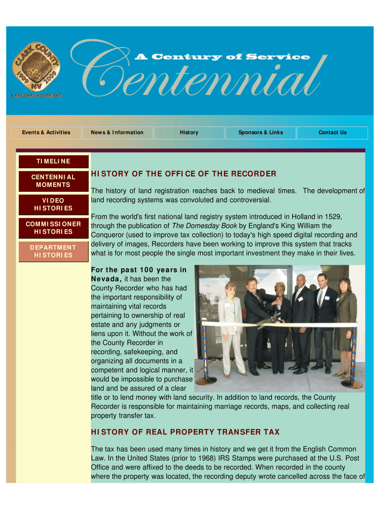 Fillable Online clarkcountynv HISTORY OF THE OFFICE OF THE RECORDER