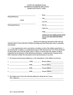 Ohio Affidavit in Compliance with 3127.23