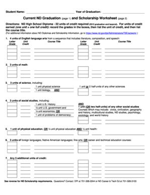 North Dakota High School Diploma and Scholarship Worksheet