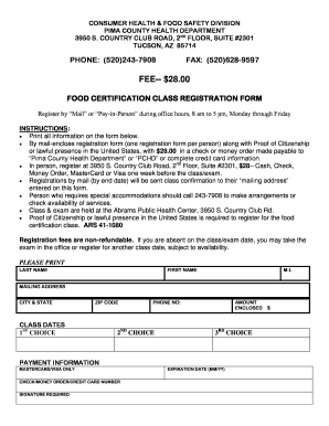 Pima County Food Certification Class Registration Form