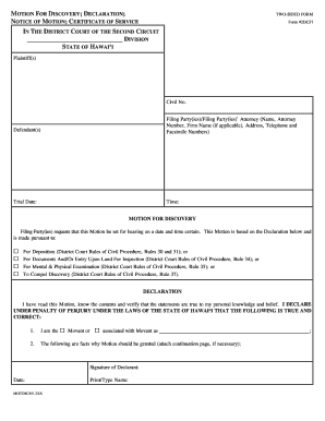 Motion for Discovery Declaration Form