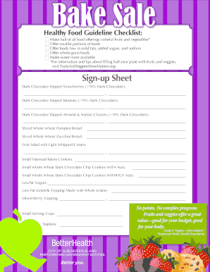 Bake Sale Healthy Food Guideline Checklist