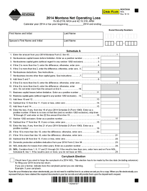 2014 Montana Net Operating Loss Form