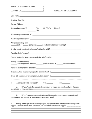 South Carolina Affidavit of Indigency