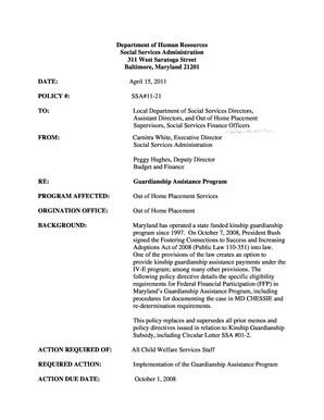 Ssa 3000 - SSA 11-21 Guardianship Assistance Program Policy - dhr maryland