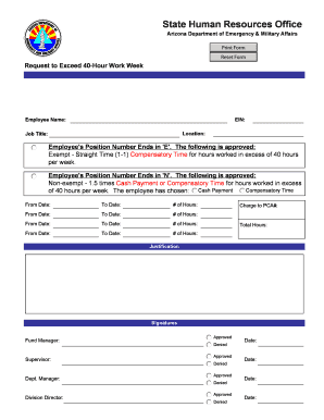 Arizona Request to Exceed 40-Hour Work Week