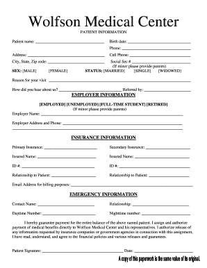 Wolfson Medical Center Patient Information Form