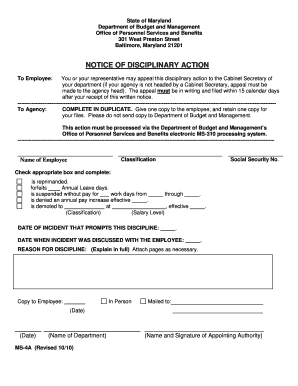 Maryland Disciplinary Action Notice