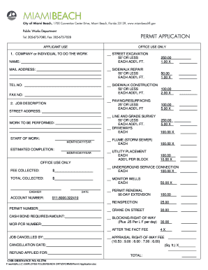 Miami Beach Street Excavation Permit Application