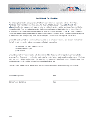Dodd-Frank Certification Form