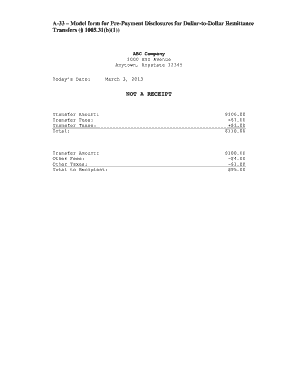 Pre-Payment Disclosure Form for Dollar-to-Dollar Remittance Transfers