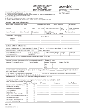 MetLife Long Term Disability Claim Form