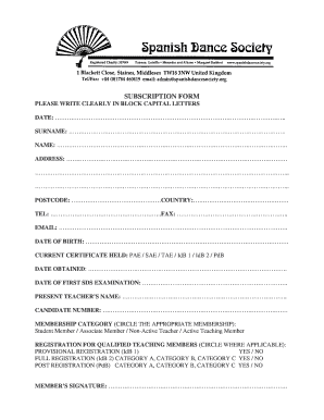 Subscription Form for Teaching Membership