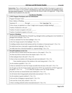 LINC Room and SRO Rentals Checklist