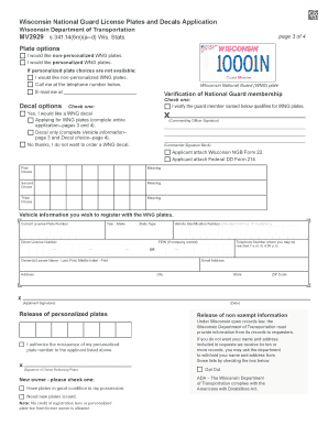 Wisconsin National Guard License Plates and Decals Application