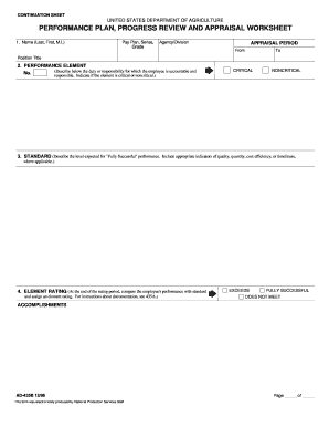 USDA Performance Plan Worksheet